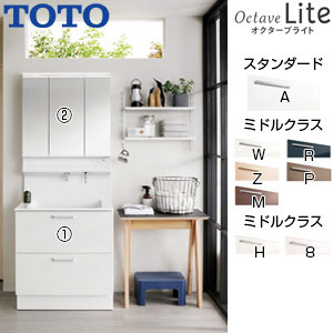 【期間限定】【SALE】洗面化粧台セット オクターブLite[間口750mm][高さ1900mm][2段引き出し][シャワー水栓][3面鏡][ワイドLED][エコミラー][一般地]▲