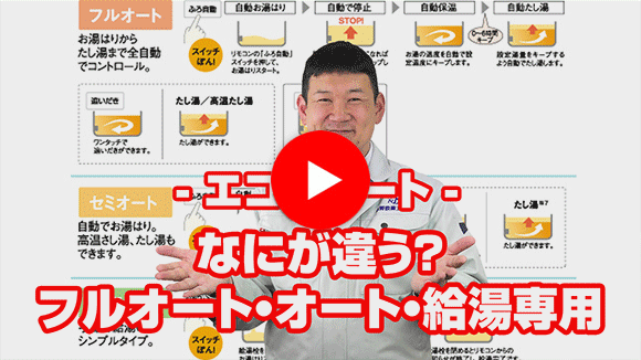 動画：フルオート・オート・給湯専用の違いは？