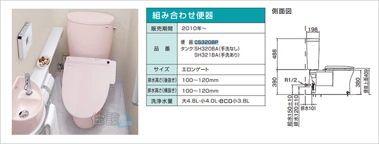 TOTOトイレ：壁排水 CS320BP/SH320BA/SH321BA