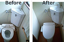 トイレ取り付け例：隅付(三角)タンク式便器