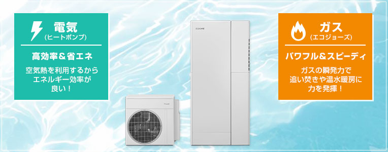 電気とガスで効率よく給湯！